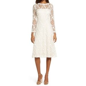 Tadashi Shoji Long Sleeve Lace Cocktail Dress in Ivory/Petal Size 14 NWT